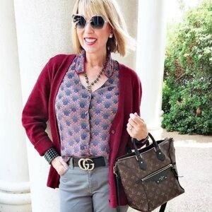 Cabi #3620 Sheer Fan Button Down Sleeveless - Size Small